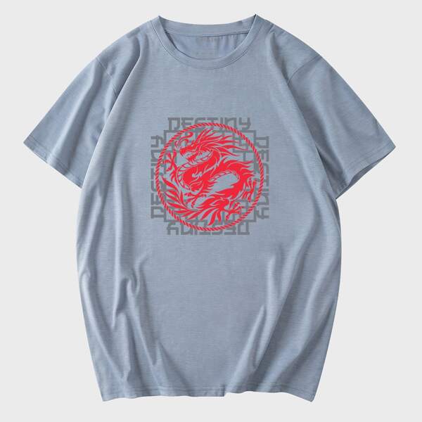 

Men Chinese Dragon Graphic Tee, Dusty blue