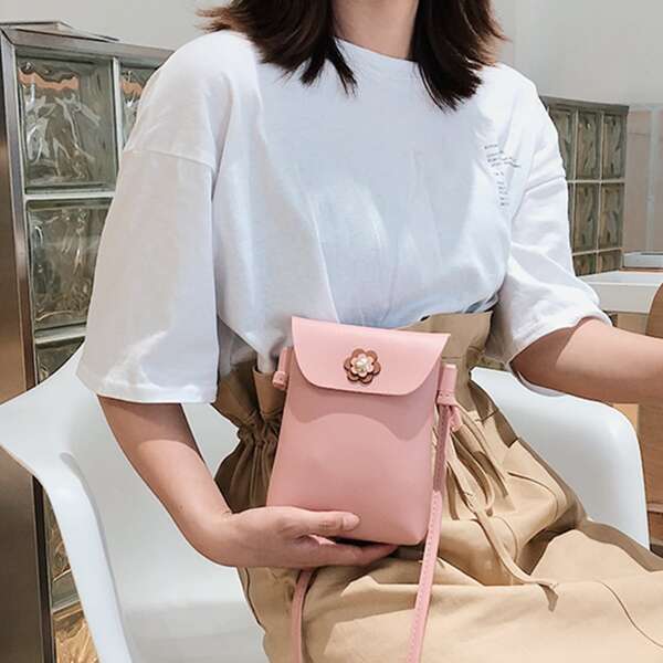 

Minimalist Applique Crossbody Bag, Pink