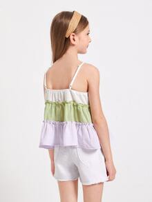 SHEIN Top de tirantes con fruncido a capas de color combinado - Multicolor - Ver 2