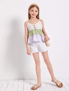 SHEIN Top de tirantes con fruncido a capas de color combinado - Multicolor - Ver 5