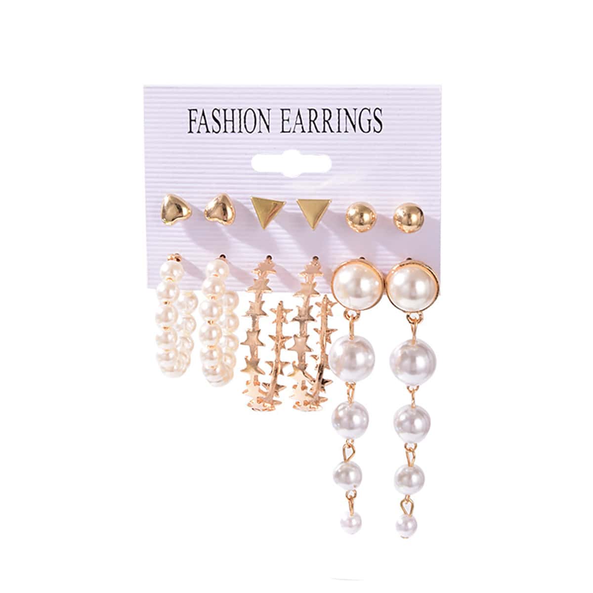 

6pairs Star & Star Design Earrings, Gold