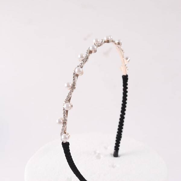 

Rhinestone & Faux Pearl Decor Hair Hoop, Gold