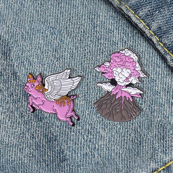 

2pcs Cartoon Pig Brooch, Multicolor