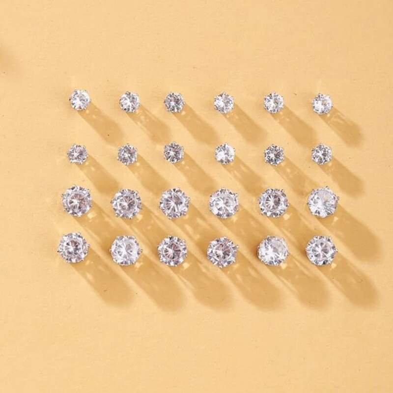 

12pairs Rhinestone Stud Earrings, Clear