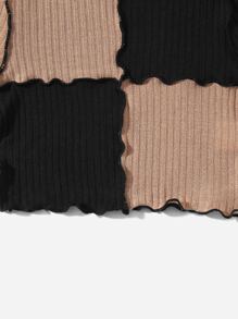 SHEIN Camiseta bicolor ribete en forma de lechuga - Negro - Ver 4