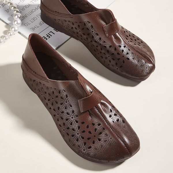 

Minimalist Hollow Out Design Flats, Brown