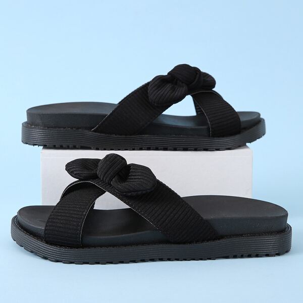 

Minimalist Bow Decor Slide Sandals, Black