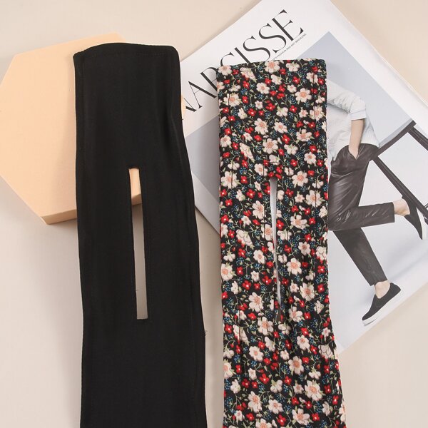 

2pcs Floral Print Hair Accessory, Black