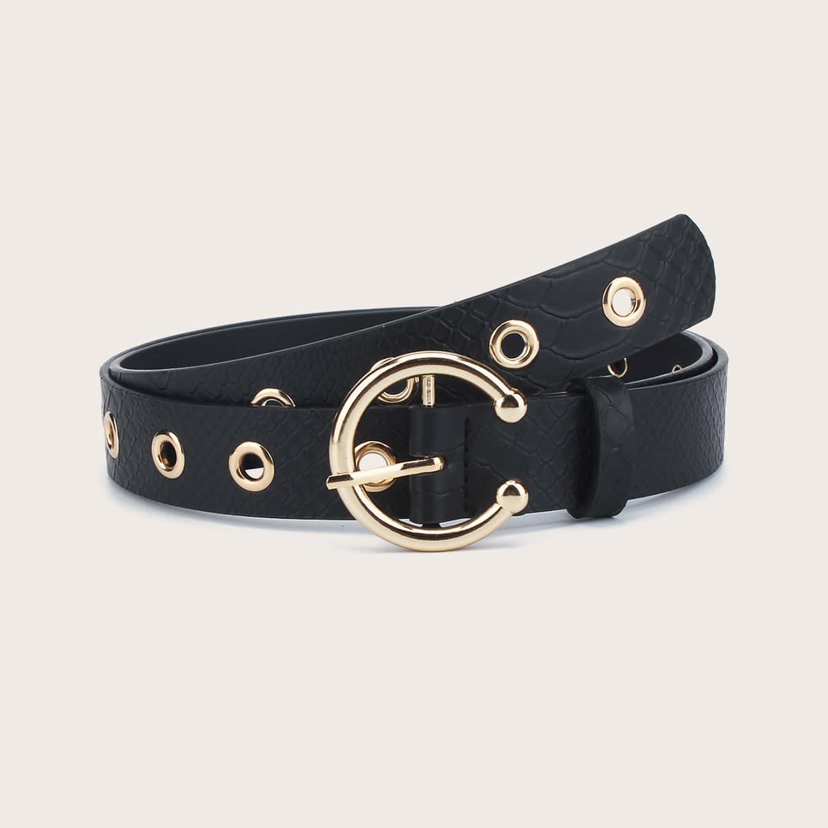 

Eyelet Decor Buckle Belt, Black
