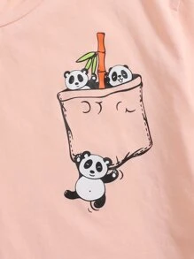 SHEIN Girls Cartoon Graphic Tee & Track Shorts Set - Pink - View 3