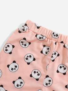 SHEIN Girls Cartoon Graphic Tee & Track Shorts Set - Pink - View 4