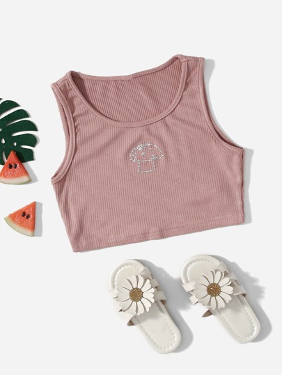 SHEIN Camiseta de champiñón de diamante de imitación