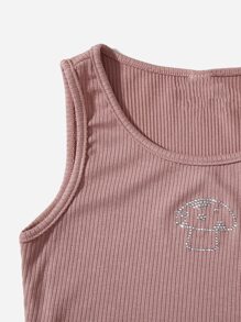 SHEIN 女孩水鑽蘑菇T恤 - 藕粉色 - 查看 4