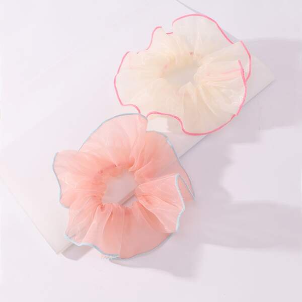 

2pcs Contrast Trim Mesh Scrunchie, Multicolor