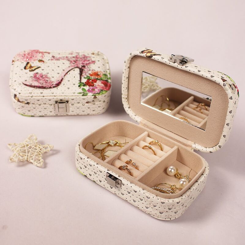 

1pc Floral Pattern Jewelry Storage Box, Beige