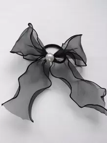 蝴蝶結裝飾髮圈 - 黑色 - 查看 1