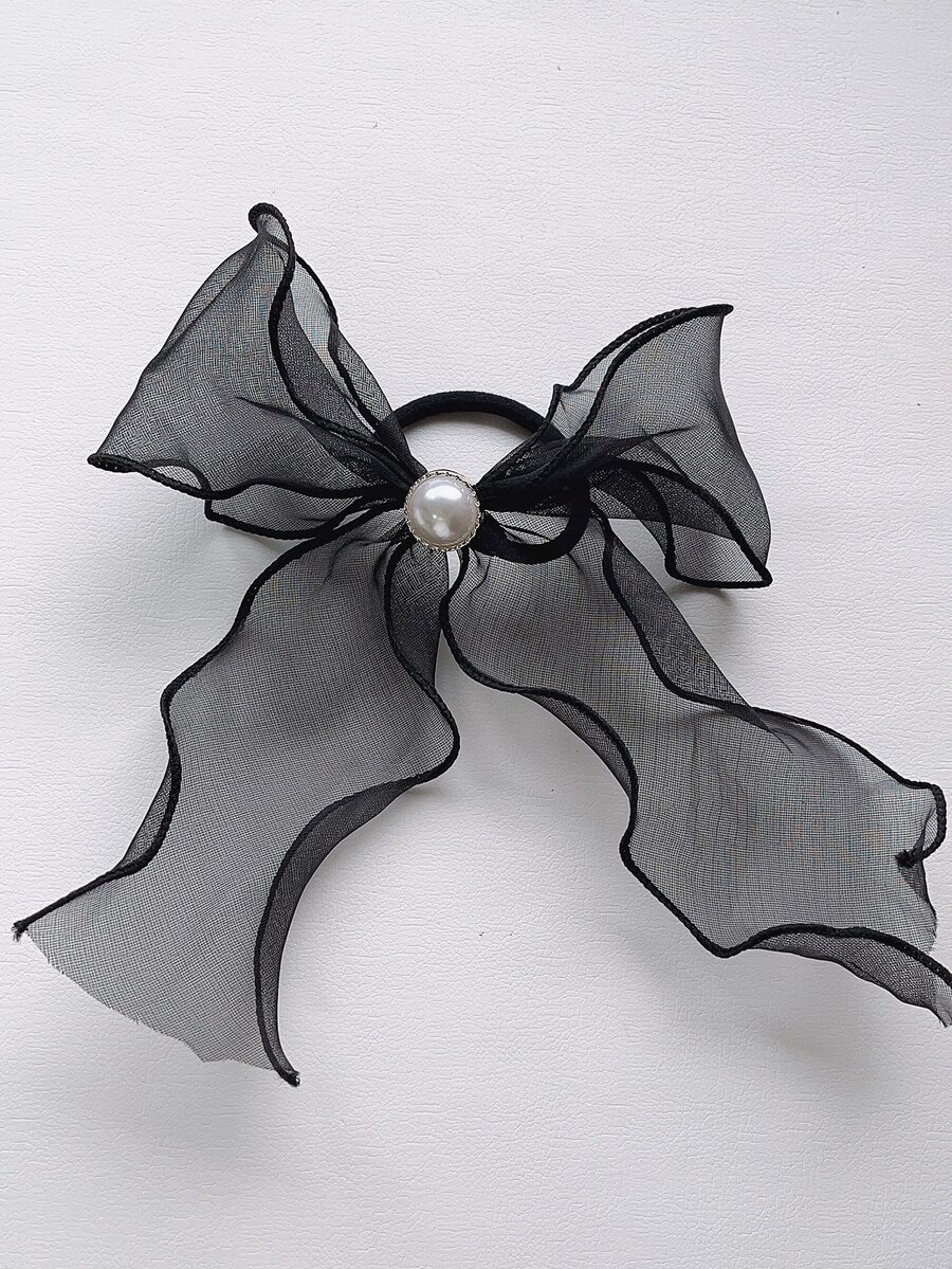 蝴蝶結裝飾髮圈 - 黑色 - 查看 1