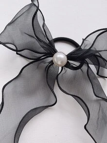 蝴蝶結裝飾髮圈 - 黑色 - 查看 2