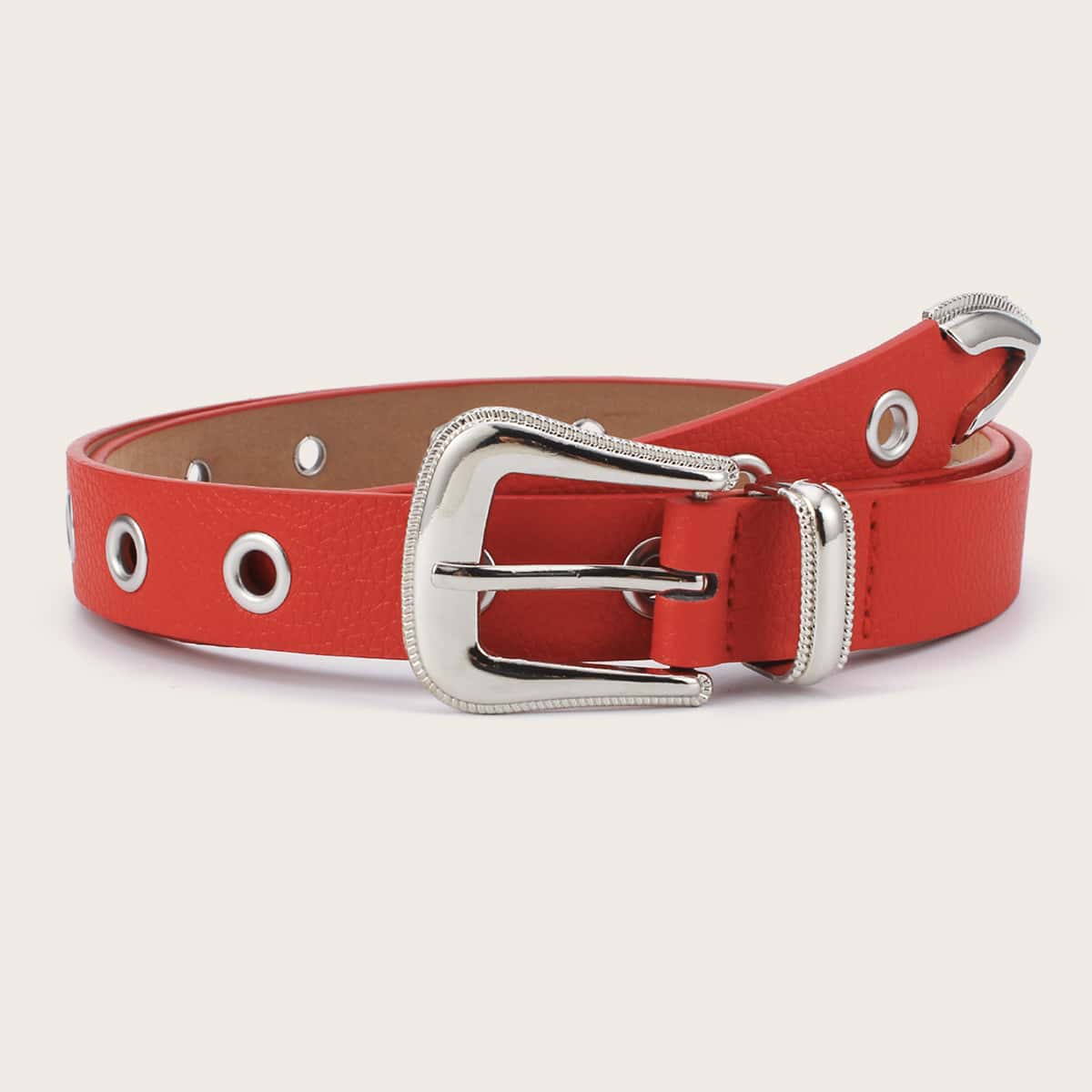 

Eyelet Design Buckle Belt, Red