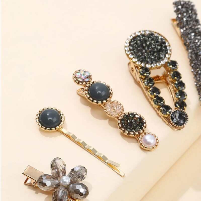 

5pcs Rhinestone Decor Hair Clip, Black