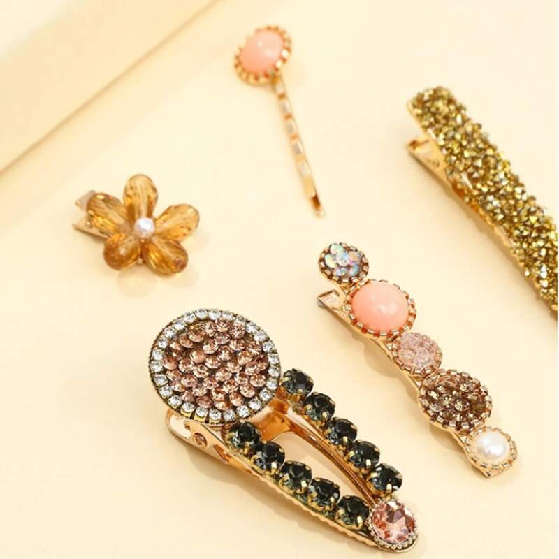 

5pcs Rhinestone Decor Hair Clip, Champagne