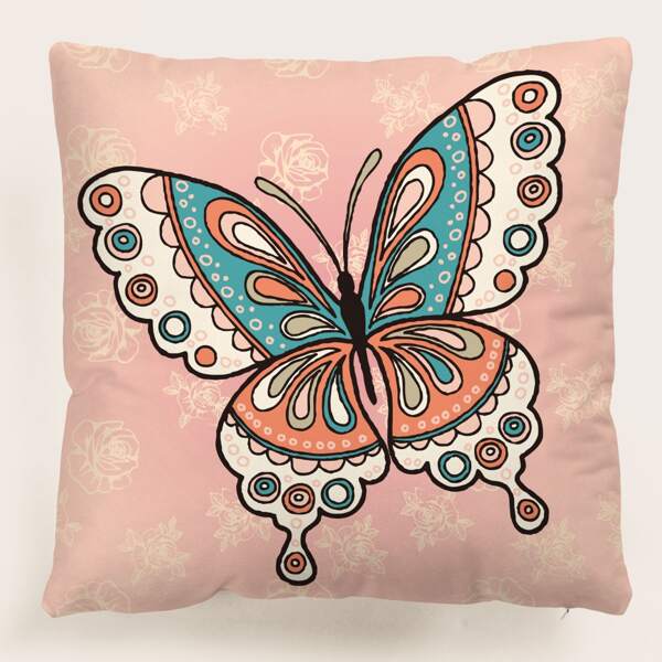

Butterfly Print Cushion Cover Without Filler, Multicolor