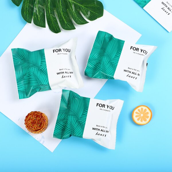 

100pcs Leaf Print Packing Bag, Multicolor