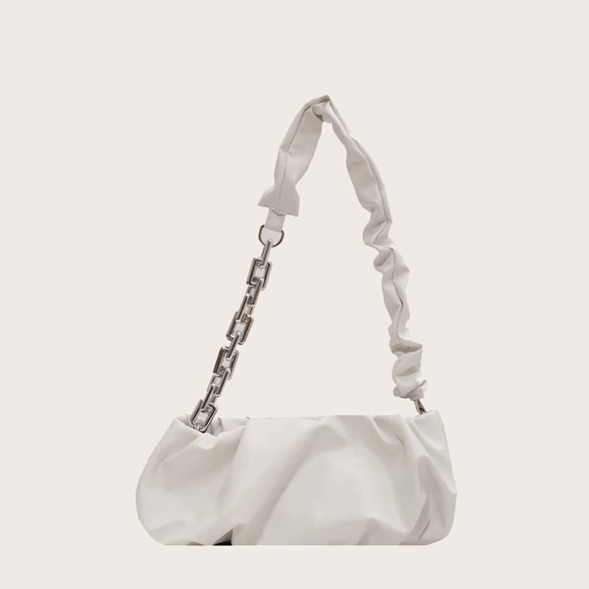 

Ruched Shoulder Bag, White