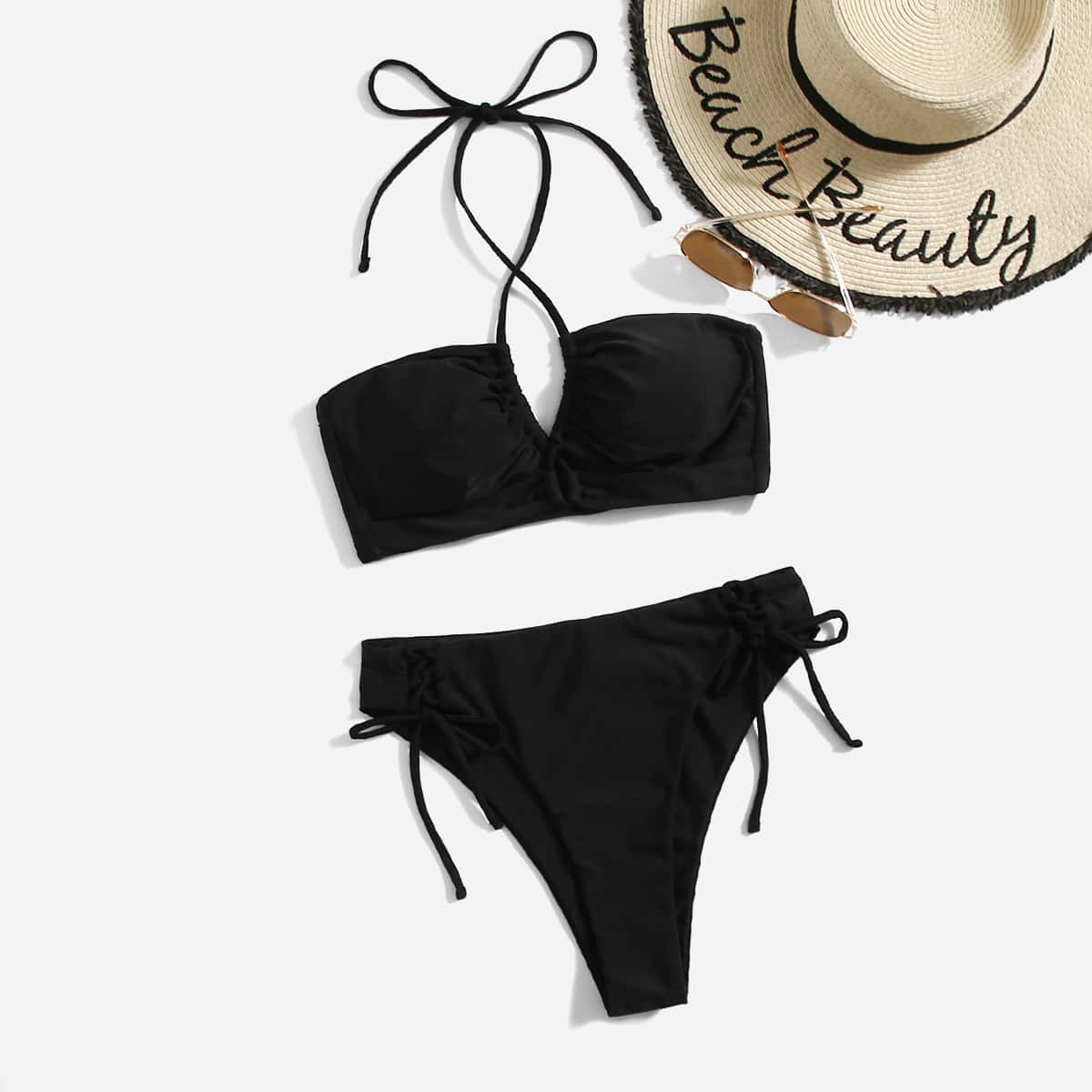 

Halter Tie Side Bikini Swimsuit, Black