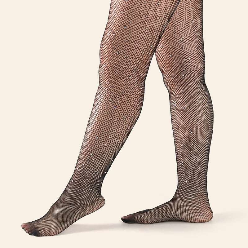 

Rhinestone Decor Fishnet Tights, Black