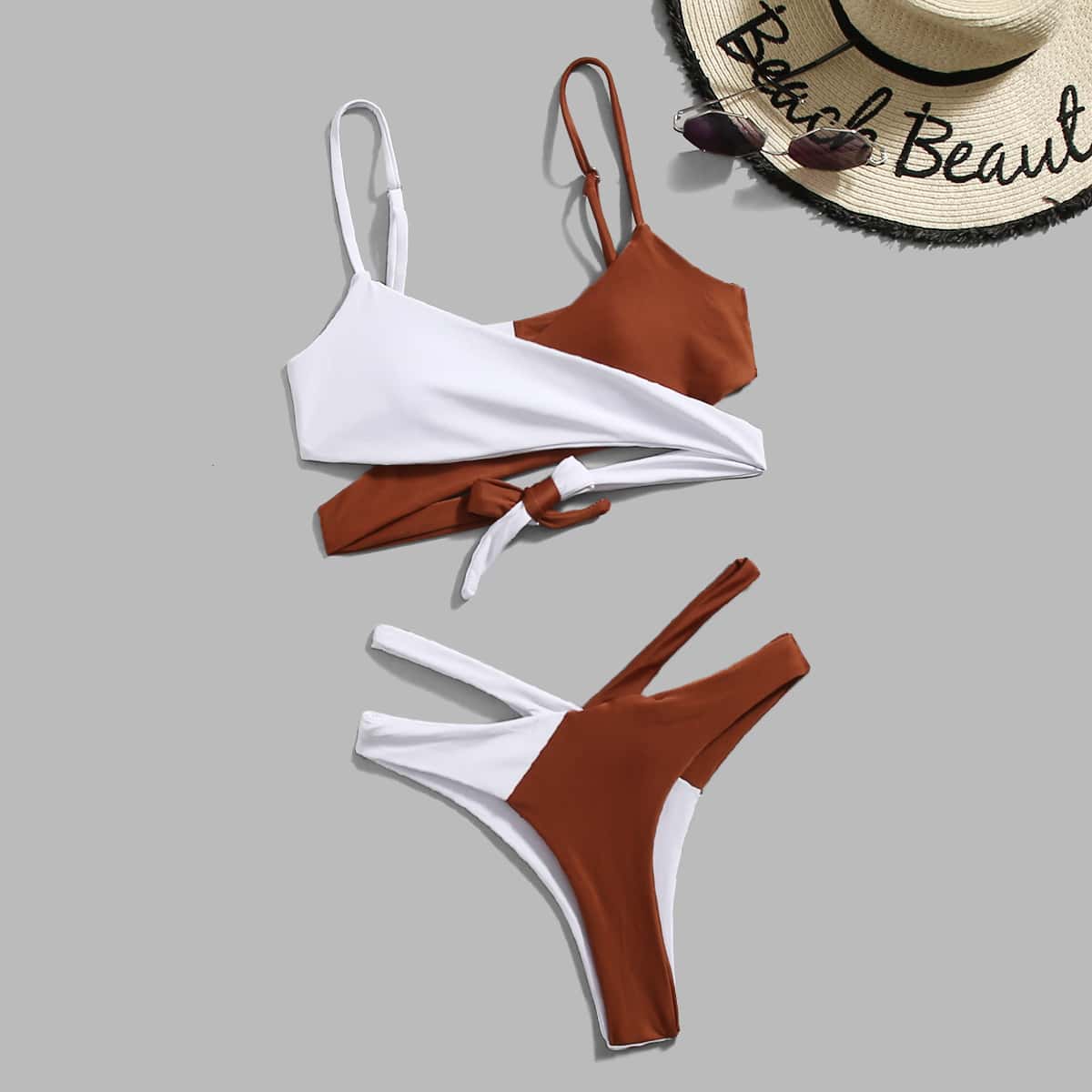 

Two Tone Wrap High Cut Bikini Swimsuit, Multicolor
