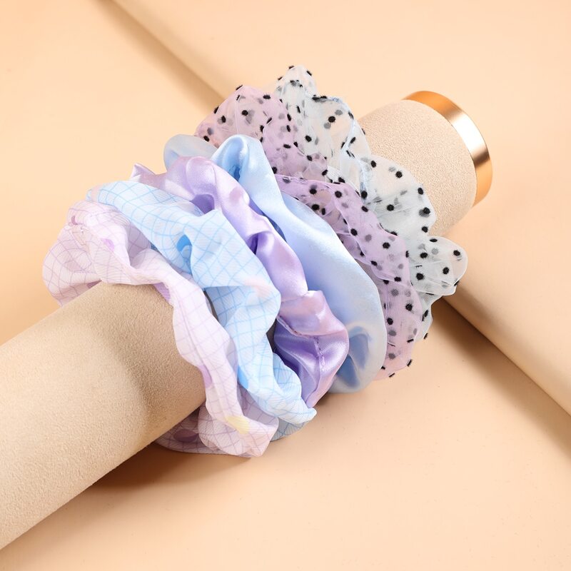 

6pcs Plaid Print Scrunchie, Multicolor