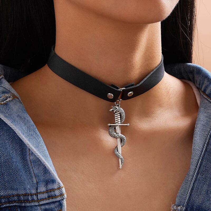 

Snake Pendant Choker, Antique silver