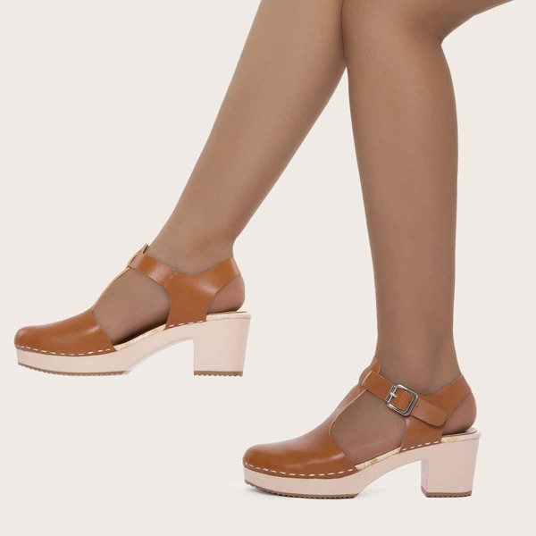 

Minimalist Buckle Decor Chunky Pumps, Brown