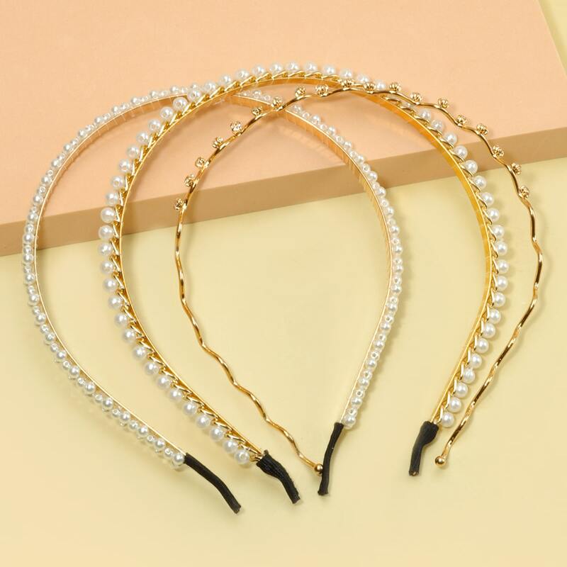 

3pcs Faux Pearl Headband, Multicolor
