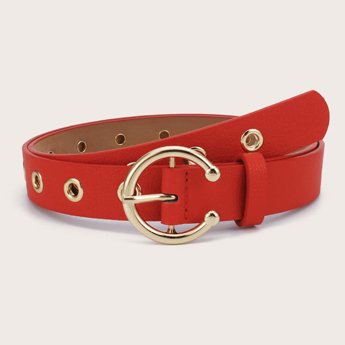 

Eyelet Decor Buckle Belt, Red
