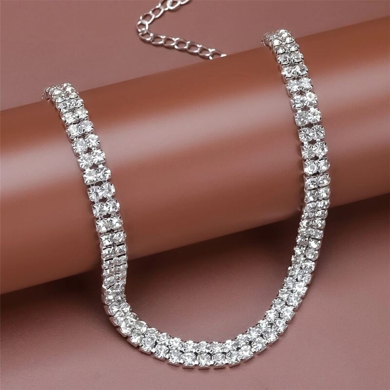 

1pc Rhinestone Decor Necklace, Silver