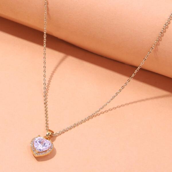

Zircon Heart Charm Necklace, Gold