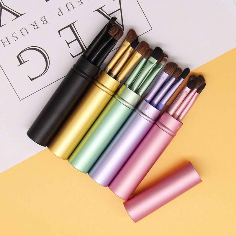 

5pcs Random Color Makeup Brush & 1pc Storage Box, Multicolor