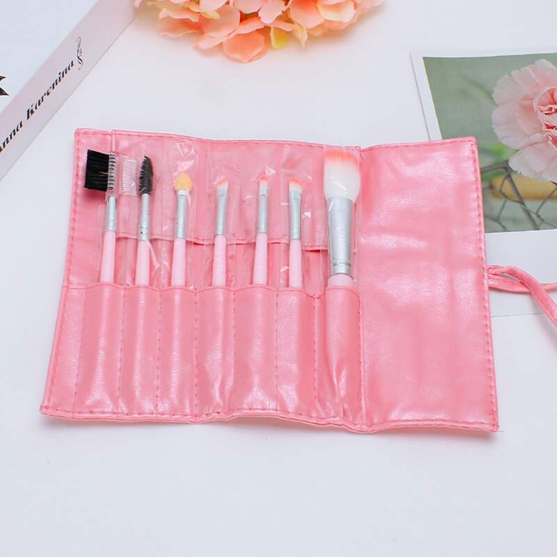 

7pcs Makeup Brush & 1pc Random Color Storage Bag, Multicolor