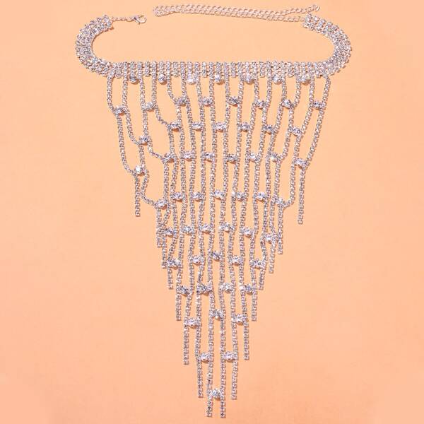 

Crystal Tassel Decor Necklace, Silver