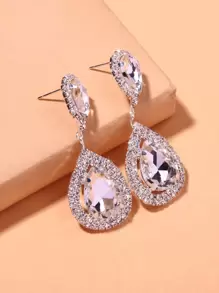 水鑽水滴裝飾耳環 - 銀色 - 查看 1