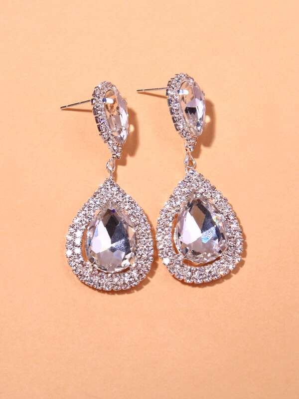 Rhinestone Water Drop Decor Earrings SHEIN UK
