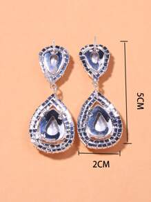 水鑽水滴裝飾耳環 - 銀色 - 查看 3