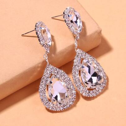Rhinestone Water Drop Decor Earrings