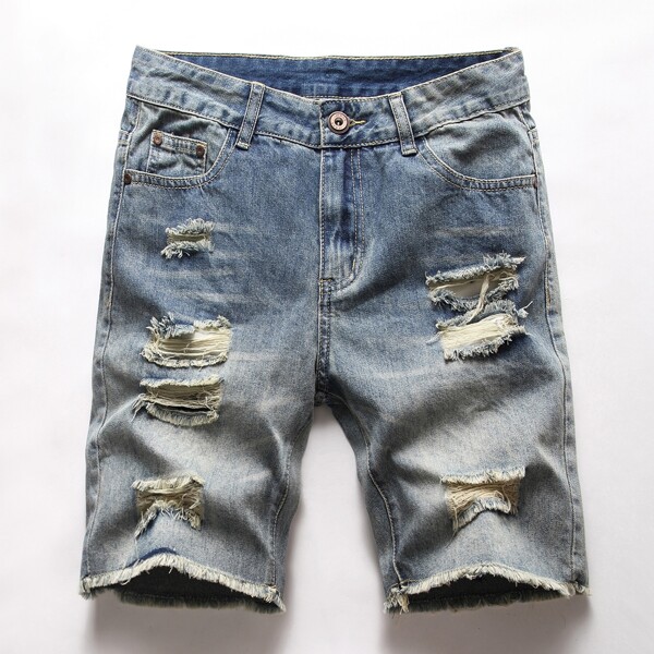 

Men Washed Ripped Denim Shorts, Medium wash