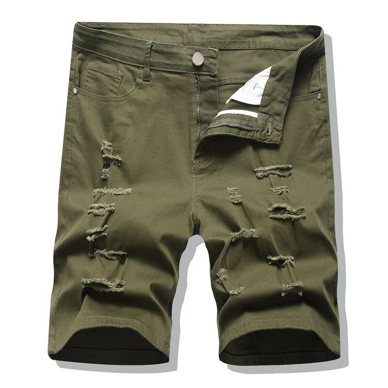

Guys Solid Ripped Denim Shorts, Army green