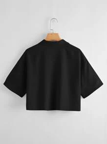 SHEIN EZwear Áo sơ mi Plus Size Nút phía trước màu trơn Giải trí - màu đen - Xem 2