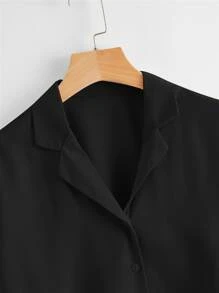 SHEIN EZwear Áo sơ mi Plus Size Nút phía trước màu trơn Giải trí - màu đen - Xem 3