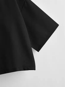 SHEIN EZwear Áo sơ mi Plus Size Nút phía trước màu trơn Giải trí - màu đen - Xem 4